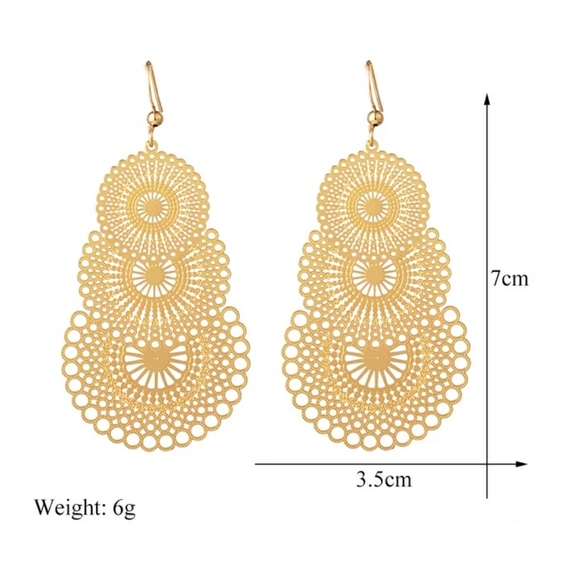 3 Pair Set Filigree Leaf Waterdrop Dangle Earring - Picture 9 of 16